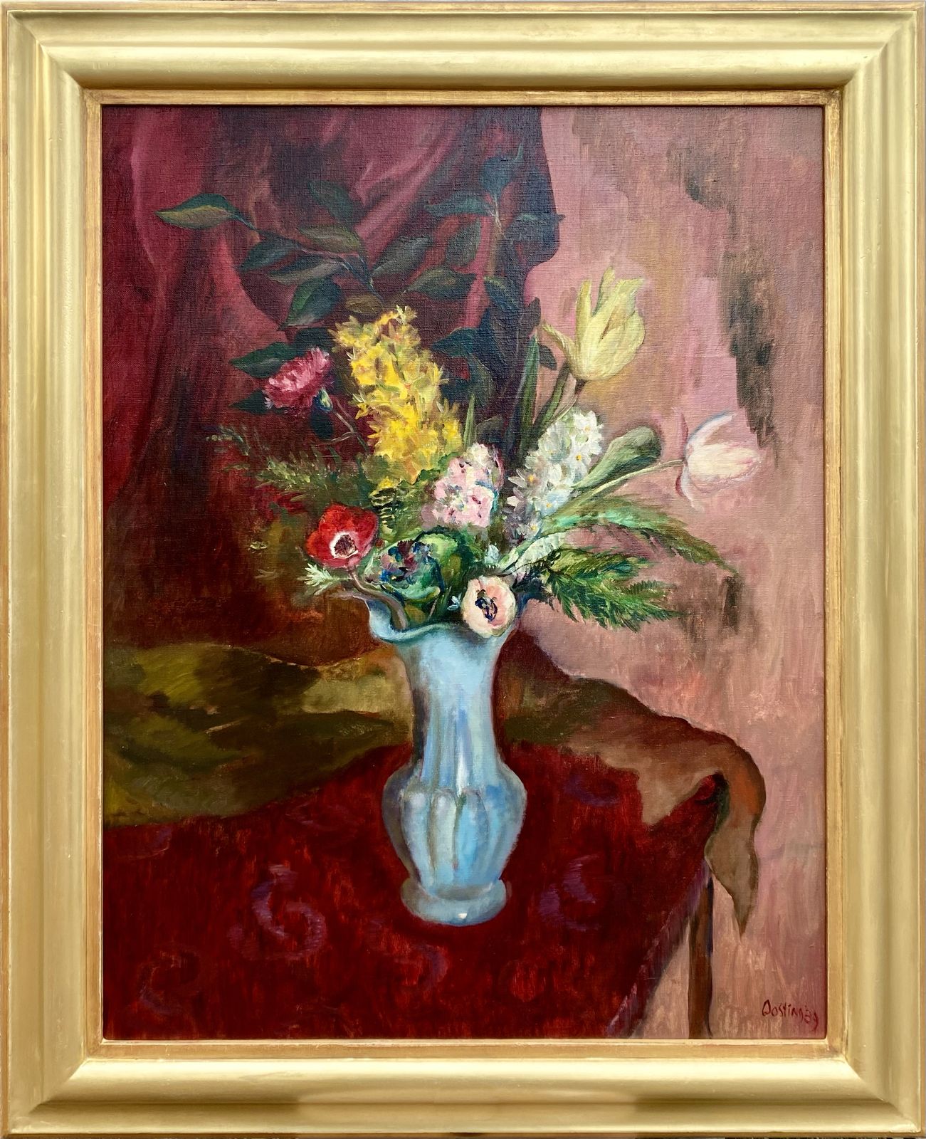 'Spring Flowers In A Vase' Van Jeanne Bieruma Oosting, 1898–1994, Nederlands Schilderes photo furniture