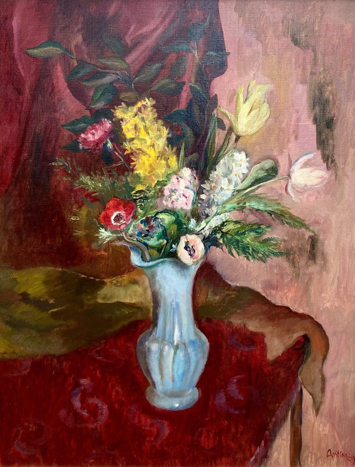 'Spring Flowers In A Vase' By Jeanne Bieruma Oosting, 1898   1994, Dutch Painter photo for sale
