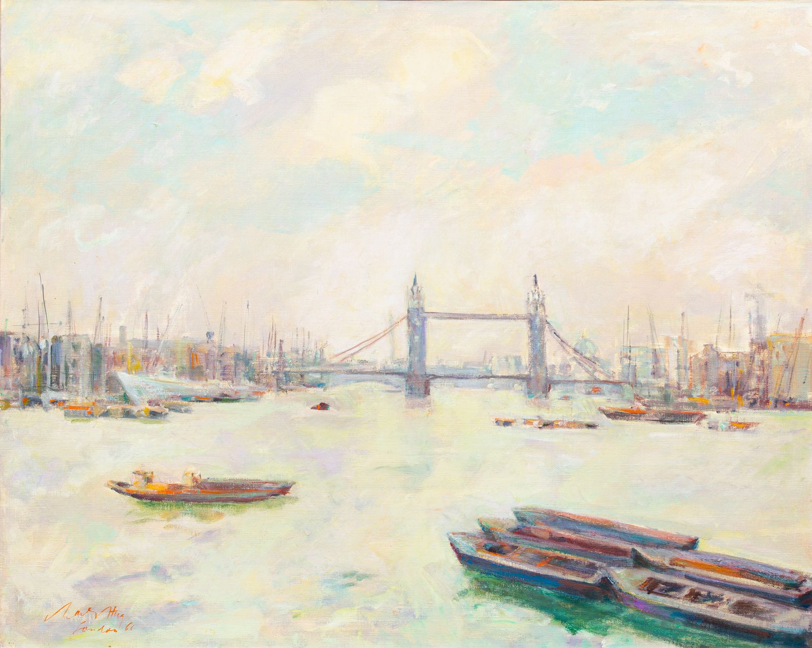 'River Thames And The Tower Bridge, London' Door Charles Hug ( 1899 – 1979 ) photo Kunst