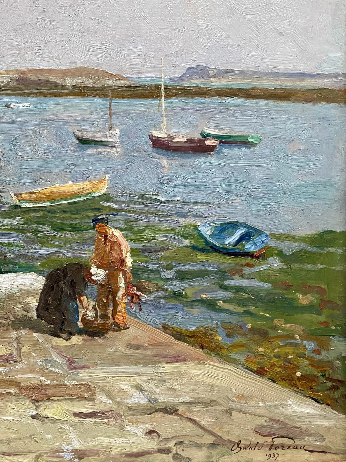 'Low Tide At Portivy, Brittany' By Oswald Poreau (Brussels 1877 – 1955 Waterloo) photo Art