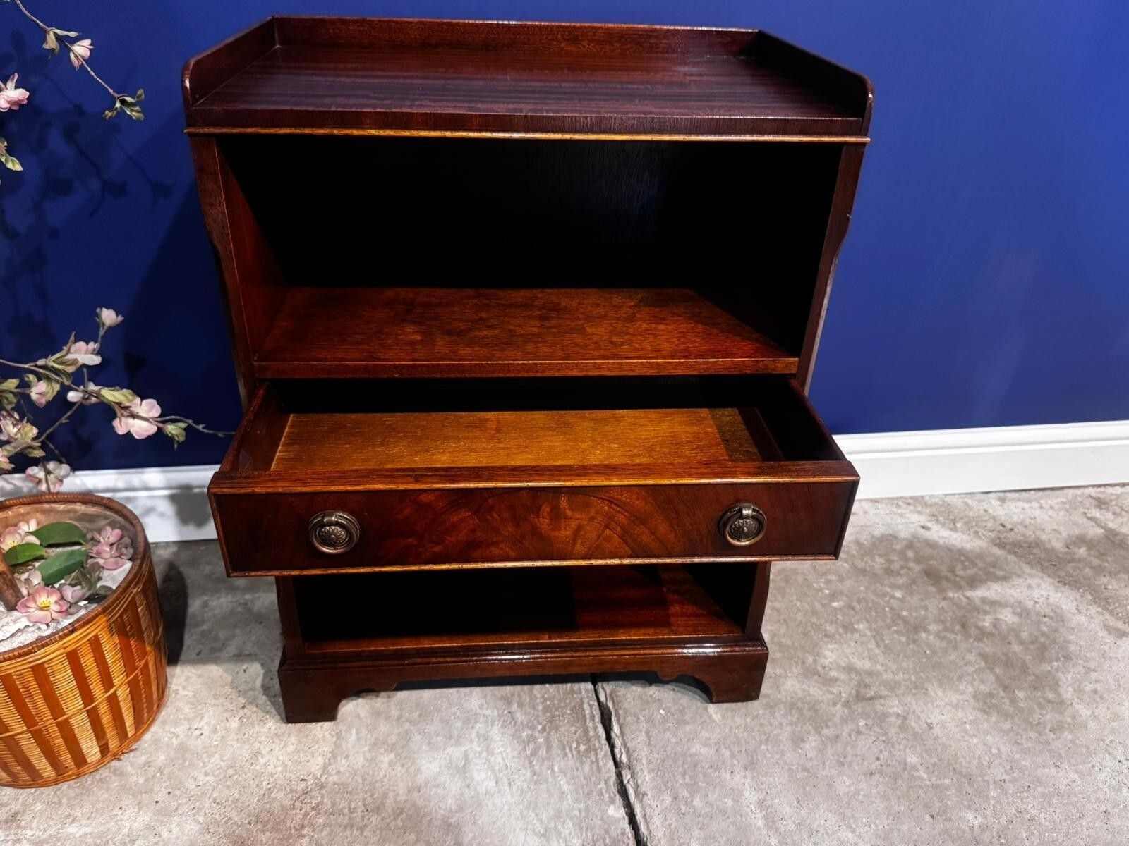 Vintage Mahogany Hall Table Stand Telephone Bedside Cabinet Drawer Reprodux. photo vintage