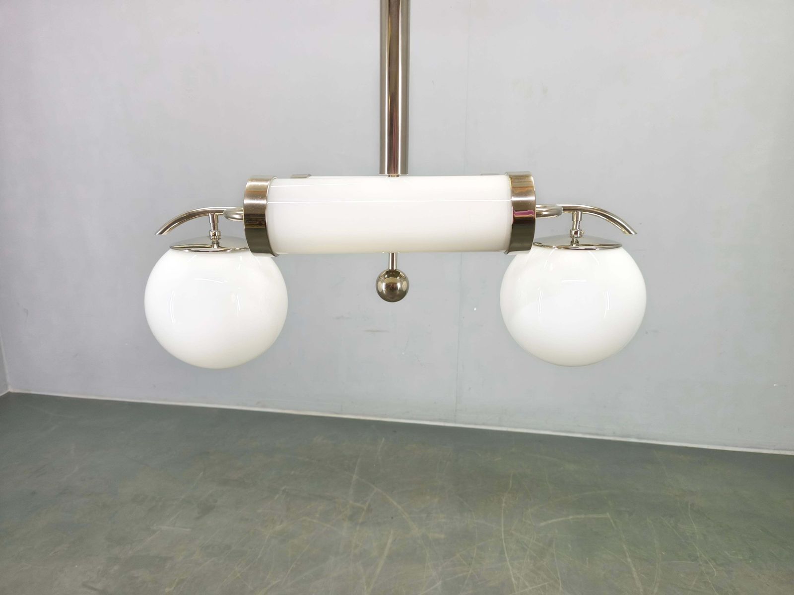 Exceptional Bauhaus Chrome Chandelier With Glass Shades, 1930s photo 2695.0
