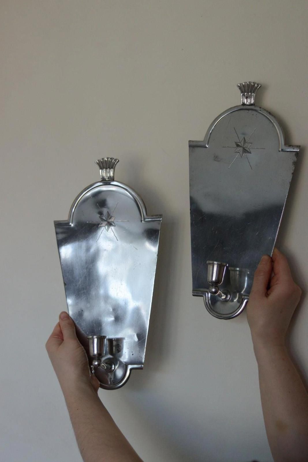 Pair Of Mid Century Swedish Pewter Sconces By Svenskt Tenn