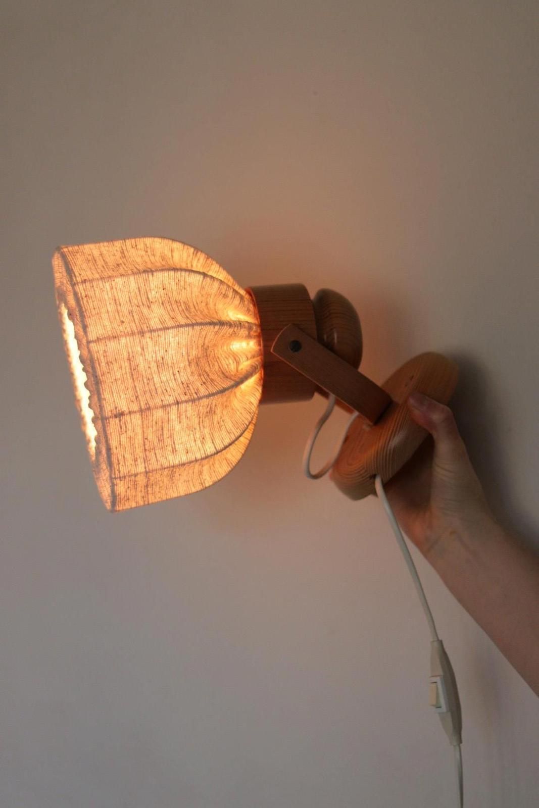 Lighting Pair Of Vintage Wall Lamps By Solbackens Svarveri, Sweden, 1970s   Pine Wood photo