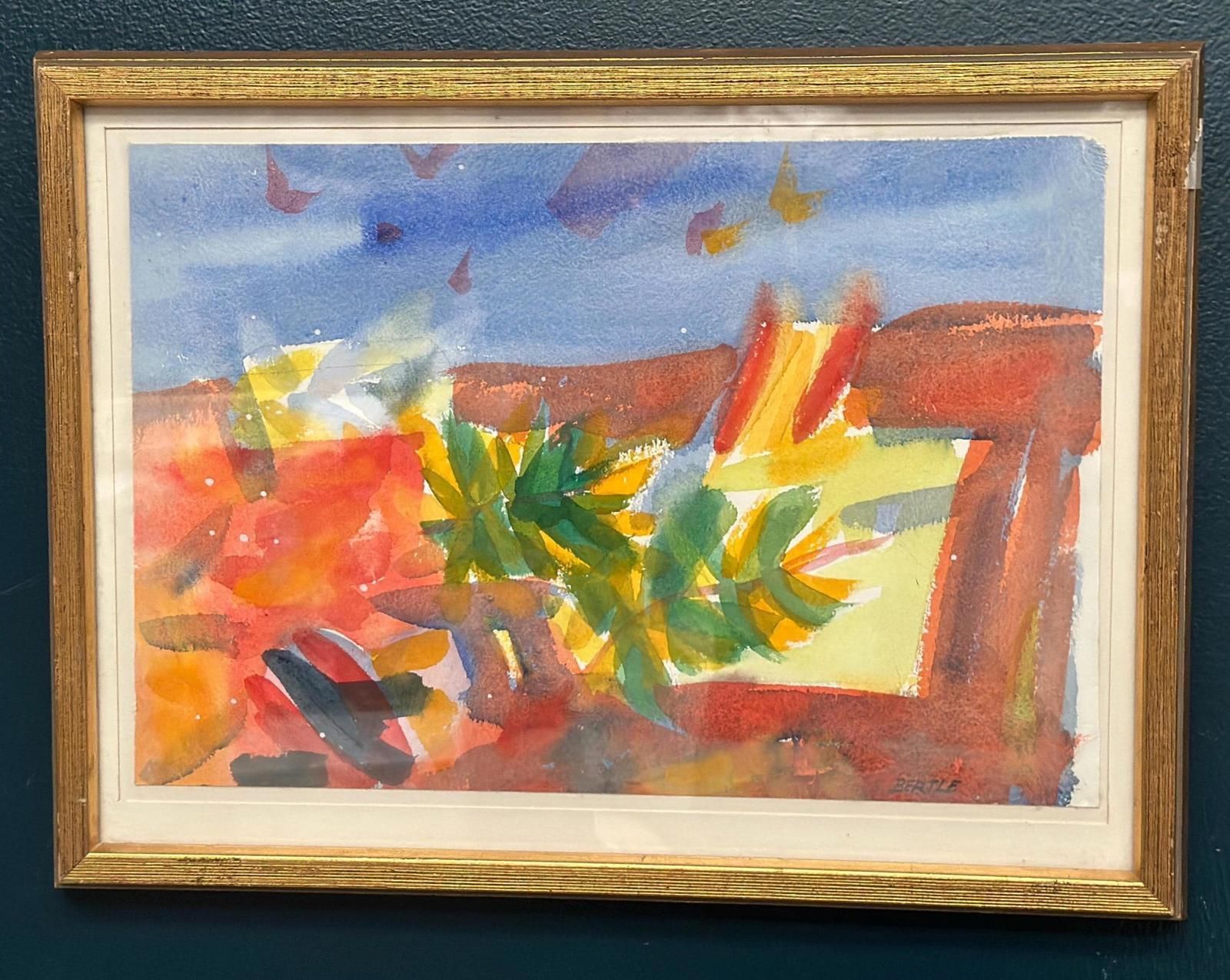 Original Swedish Watercolour On Paper – “Abstract Landscape” By Lars Bertle – Dated 1987 – Vintage & Framed – 44 × 33 Cm (17.3" × 13") photo furniture