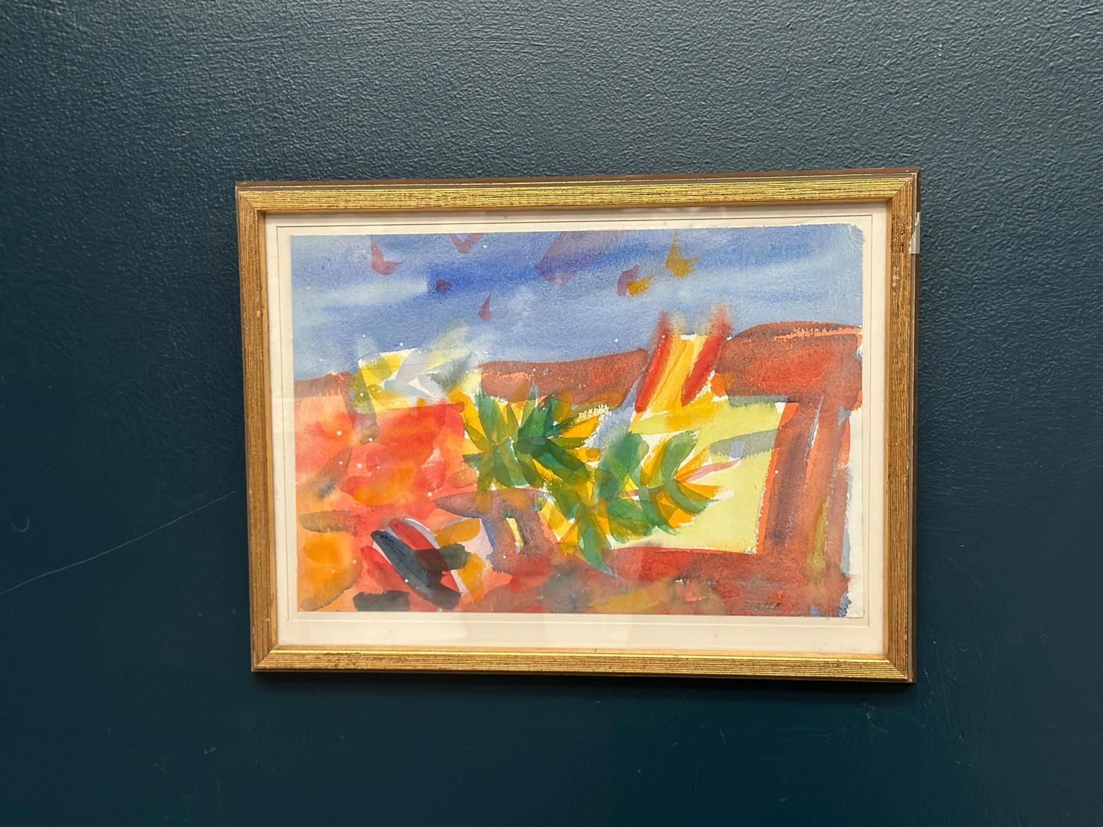 Original Swedish Watercolour On Paper – “Abstract Landscape” By Lars Bertle – Dated 1987 – Vintage & Framed – 44 × 33 Cm (17.3" × 13") photo for sale