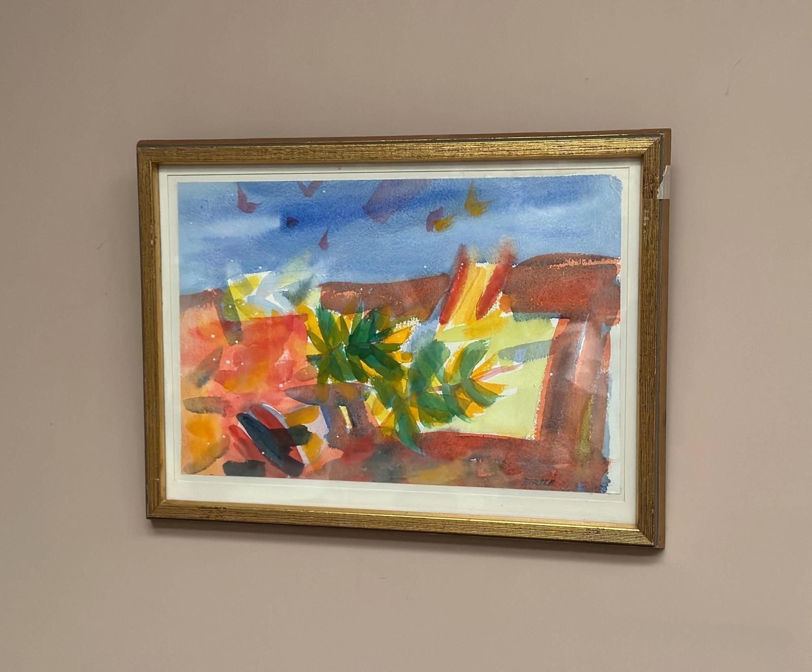 Original Swedish Watercolour On Paper – “Abstract Landscape” By Lars Bertle – Dated 1987 – Vintage & Framed – 44 × 33 Cm (17.3" × 13") photo vinterior