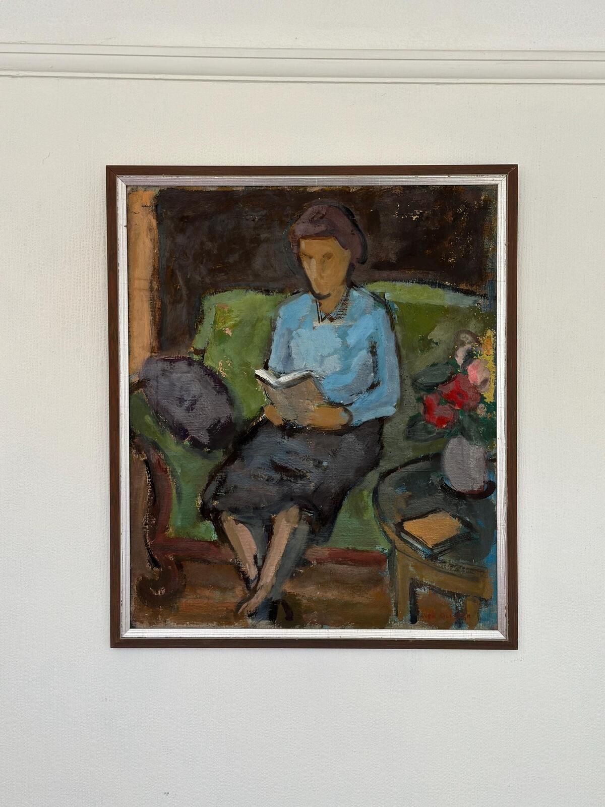 Original Oil On Canvas – “Woman Reading Book” By Sven Gillgren – Vintage & Framed – 70 × 59.5 Cm (27.6" × 23.4") photo 345.0