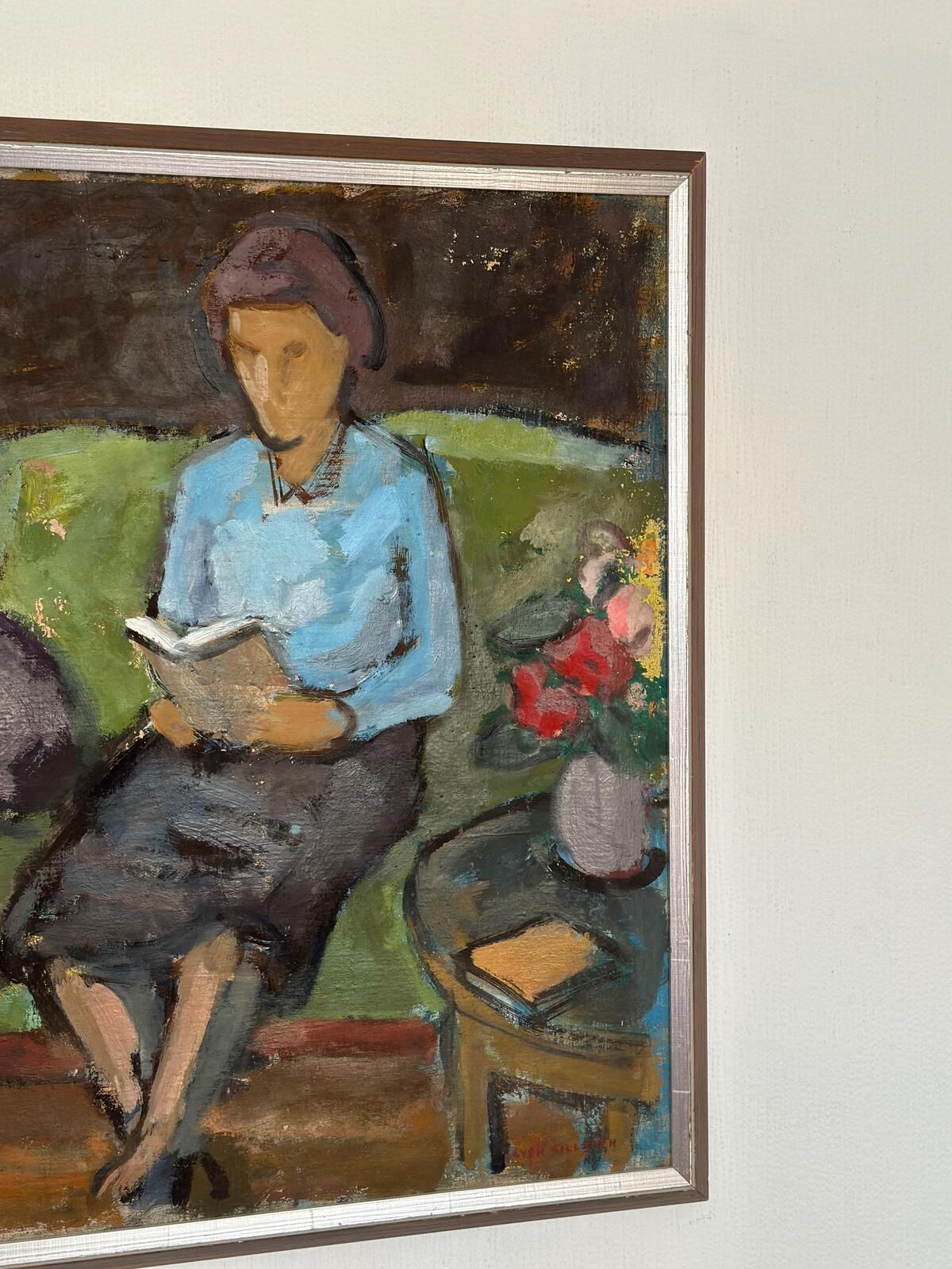 Original Oil On Canvas – “Woman Reading Book” By Sven Gillgren – Vintage & Framed – 70 × 59.5 Cm (27.6" × 23.4") photo vintage