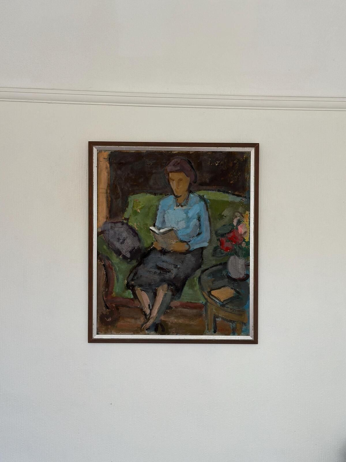 photo vintage Original Oil On Canvas – “Woman Reading Book” By Sven Gillgren – Vintage & Framed – 70 × 59.5 Cm (27.6" × 23.4")