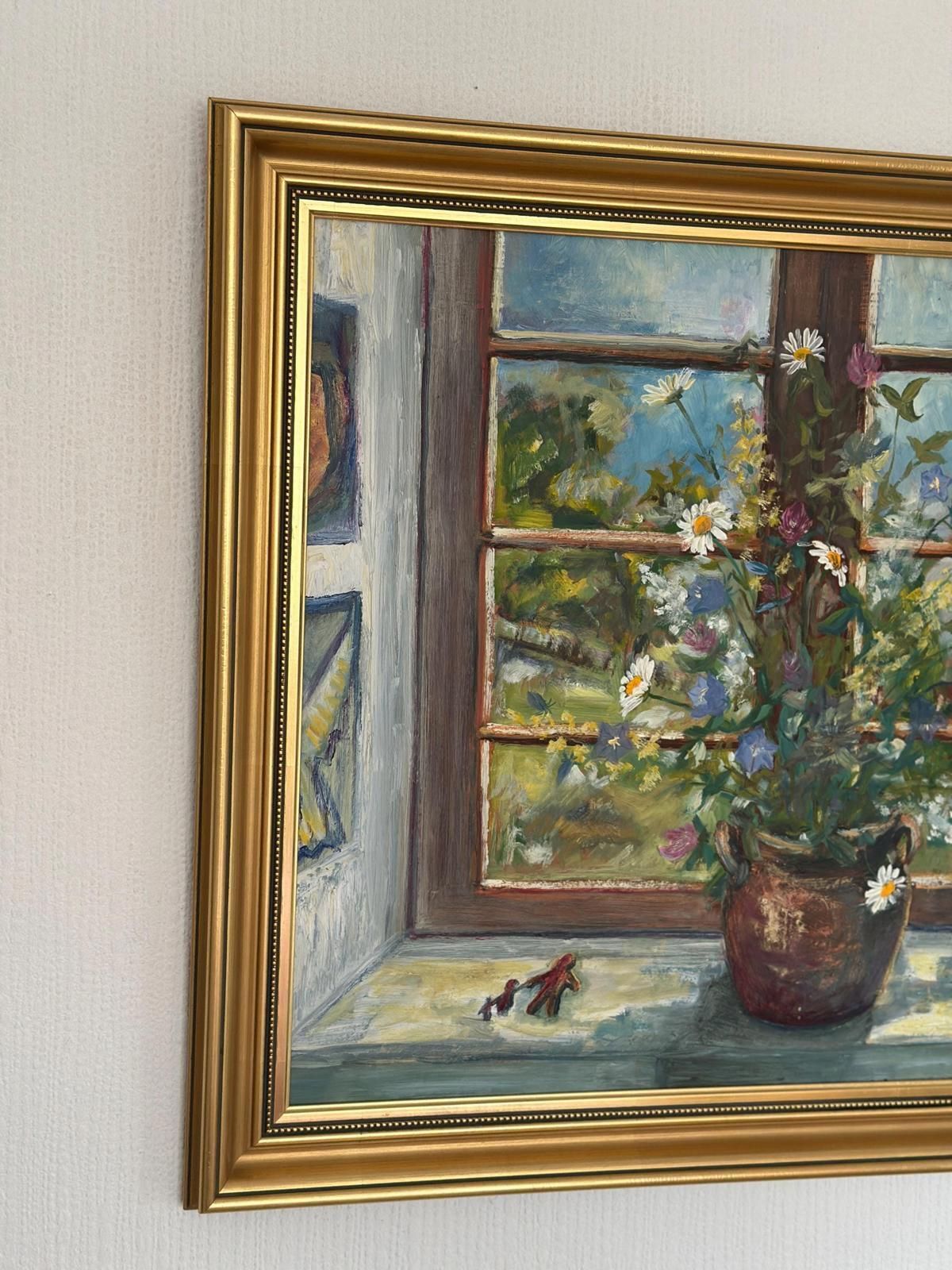 Original Mid Century Swedish Oil On Canvas – “Flowers By The Window” By Kaj Järpemark – Vintage & Framed – 64 × 56 Cm (25.2" × 22") photo buy