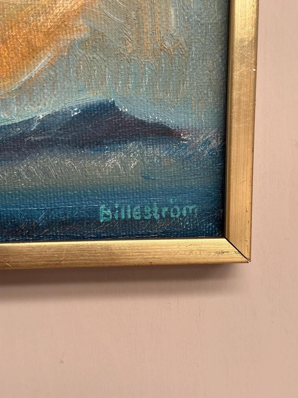 Original Swedish Oil On Canvas – “Glow Of Sunset” By Carl Erik Billeström – Vintage & Framed – 21 × 19 Cm (8.3" × 7.5") photo vintage