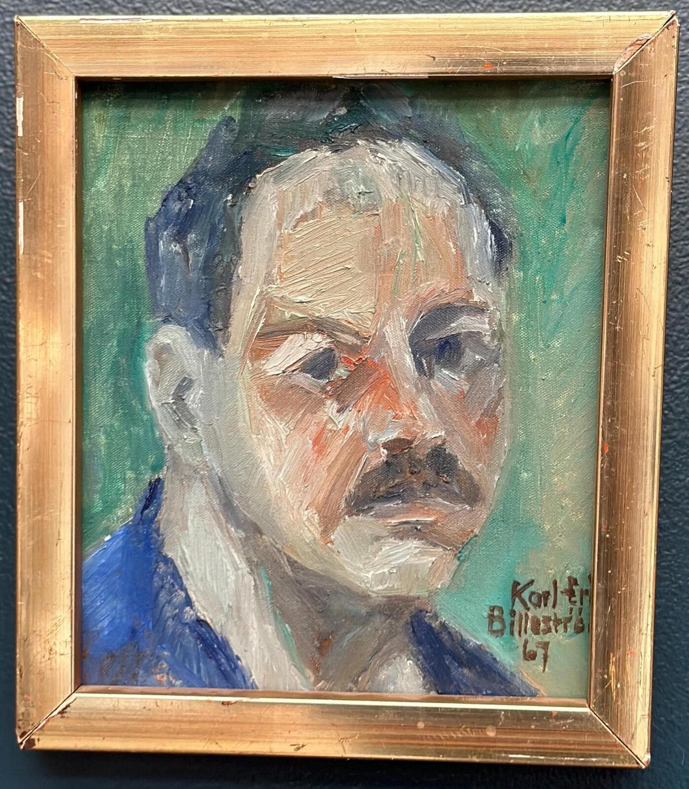 Original Swedish Oil On Canvas – “Portrait Of A Man” By Carl Erik Billeström –  1967 – Vintage & Framed – 22 × 26 Cm (8.7" × 10.2") photo furniture