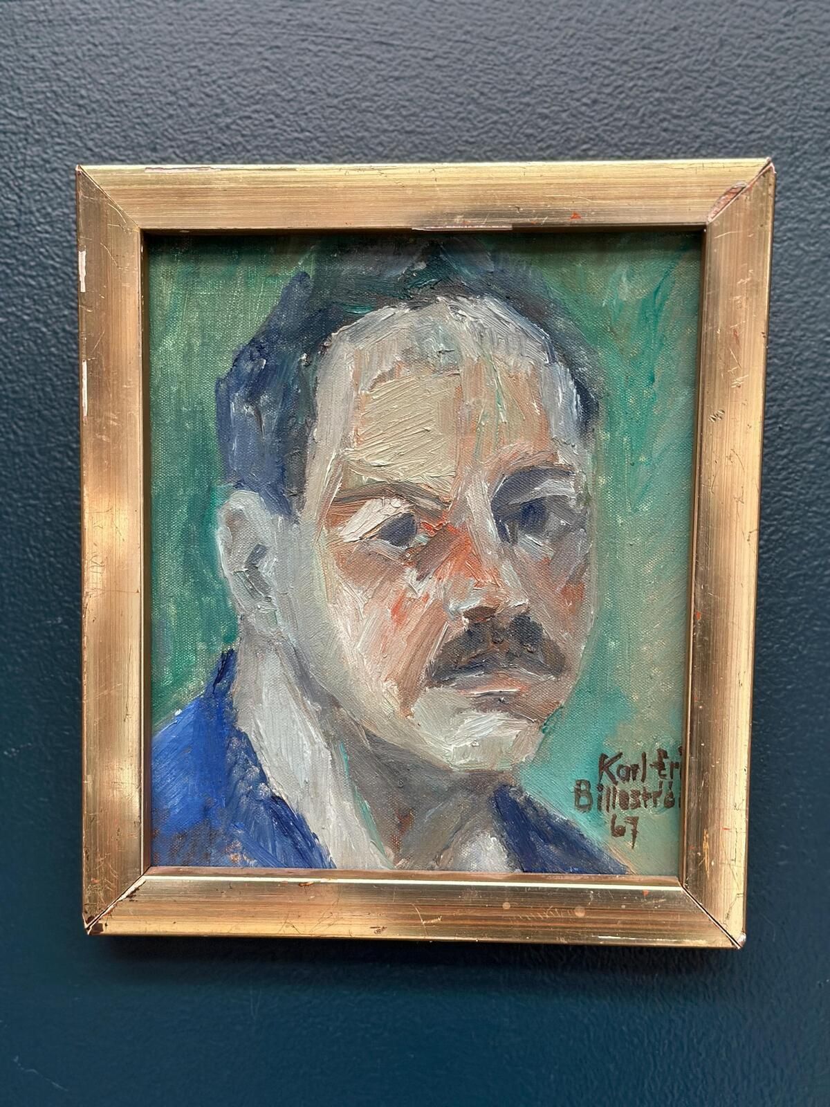 Original Swedish Oil On Canvas – “Portrait Of A Man” By Carl Erik Billeström –  1967 – Vintage & Framed – 22 × 26 Cm (8.7" × 10.2") photo for sale