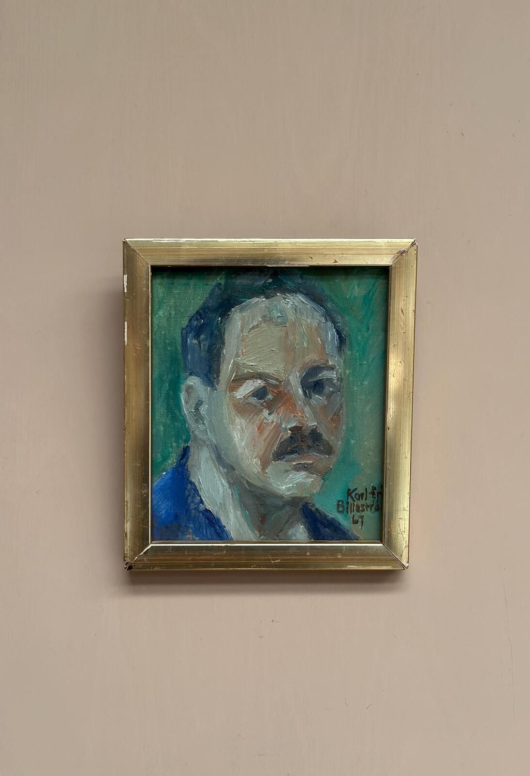 Original Swedish Oil On Canvas – “Portrait Of A Man” By Carl Erik Billeström –  1967 – Vintage & Framed – 22 × 26 Cm (8.7" × 10.2") photo 195.0