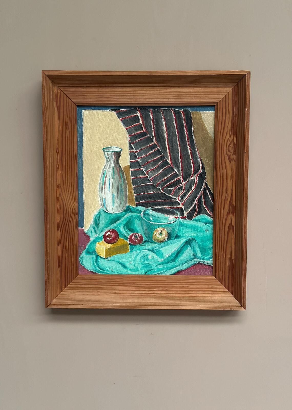 Art Original Swedish Oil On Panel – “Still Life With Fruits And Vase” By Sune Lindahl – Vintage & Framed – 30 × 35 Cm (11.8" × 13.8") photo