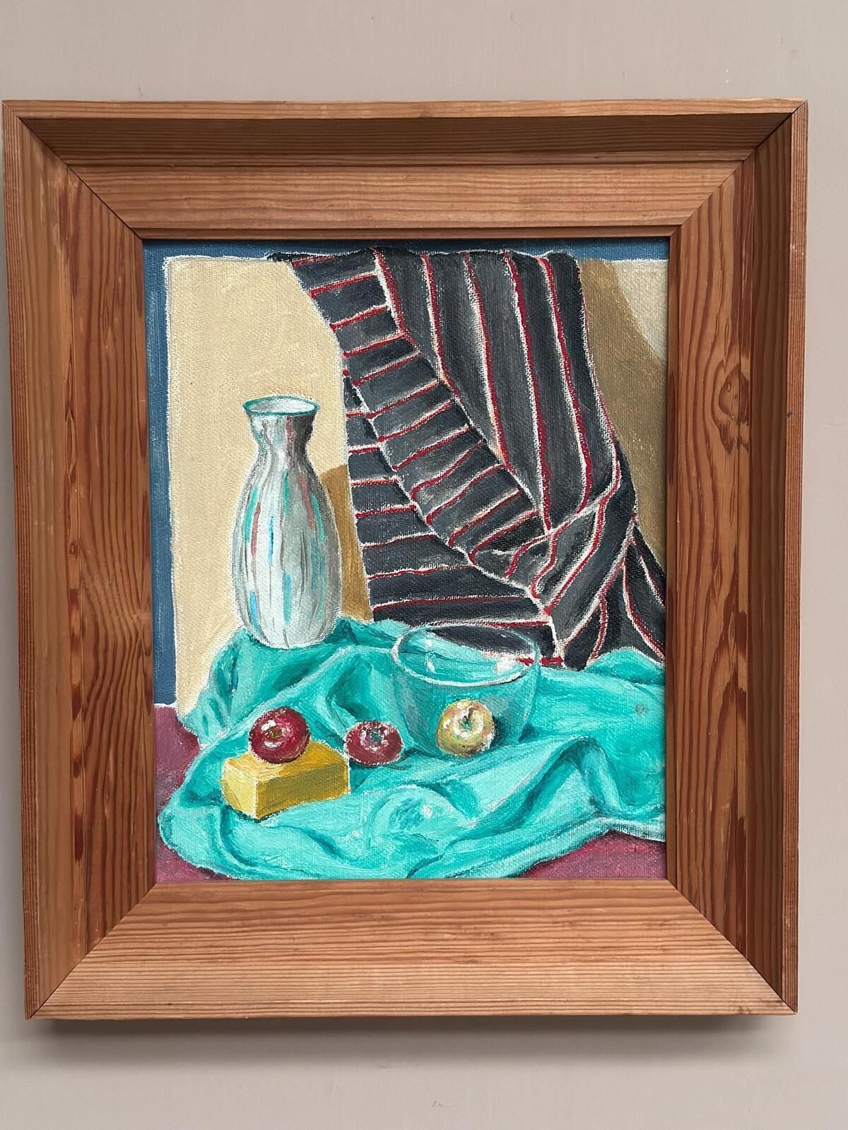 photo vinterior Original Swedish Oil On Panel – “Still Life With Fruits And Vase” By Sune Lindahl – Vintage & Framed – 30 × 35 Cm (11.8" × 13.8")