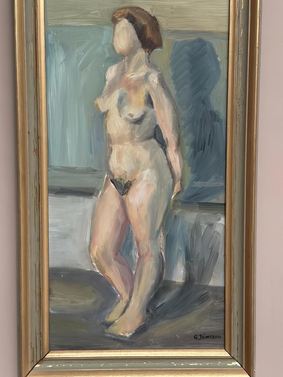 Original Mid Century Swedish Oil On Panel – “Woman” By Gunnar Jonsson – Vitnage & Framed – 53 × 31 Cm (20.9" × 12.2") photo Art