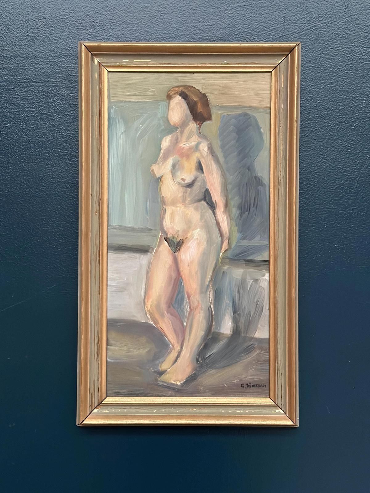 Art Original Mid Century Swedish Oil On Panel – “Woman” By Gunnar Jonsson – Vitnage & Framed – 53 × 31 Cm (20.9" × 12.2") photo