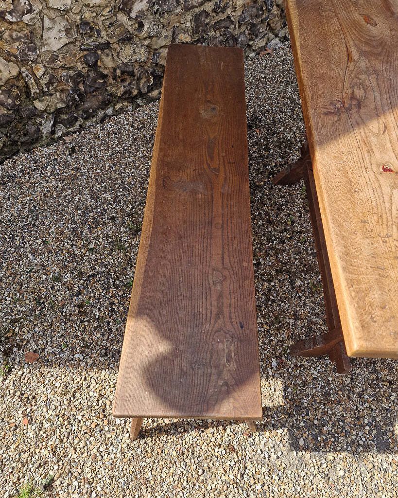 Rustic German Oak Trestle Table & Bench Set photo vintage