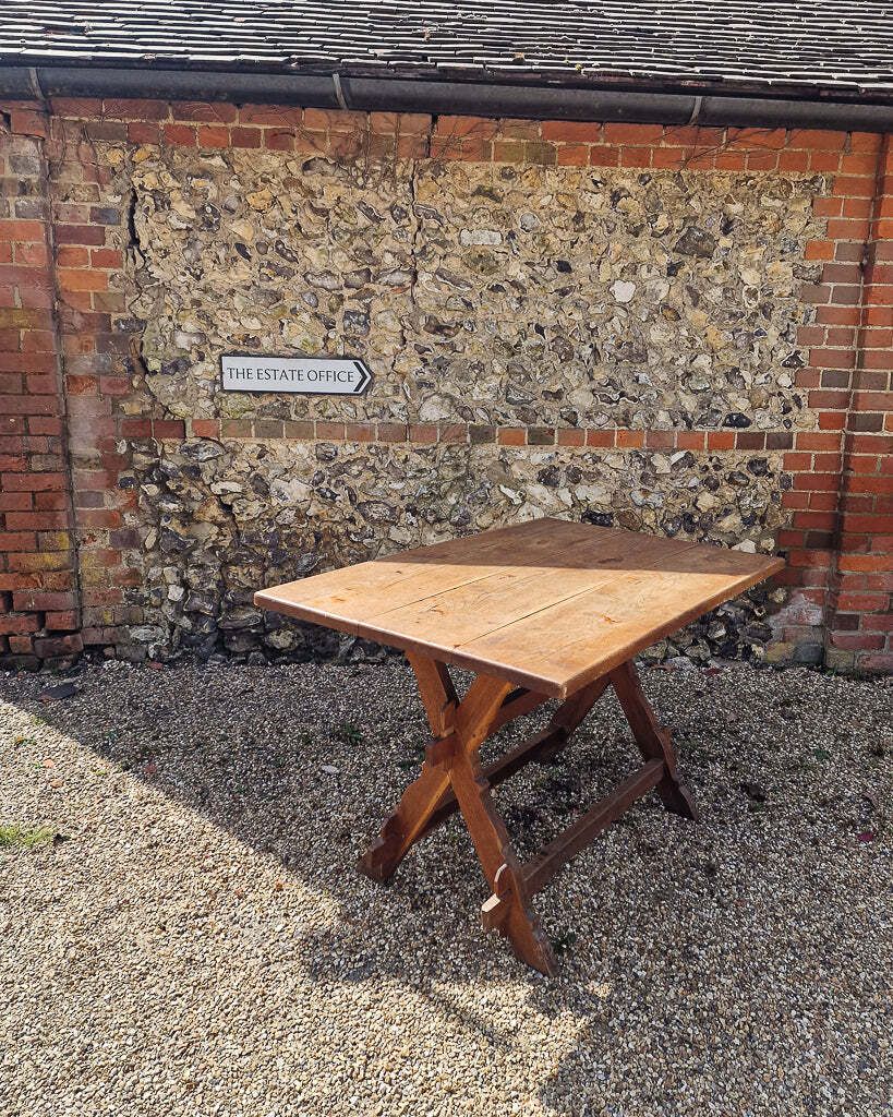 photo for sale Rustic German Oak Trestle Table & Bench Set