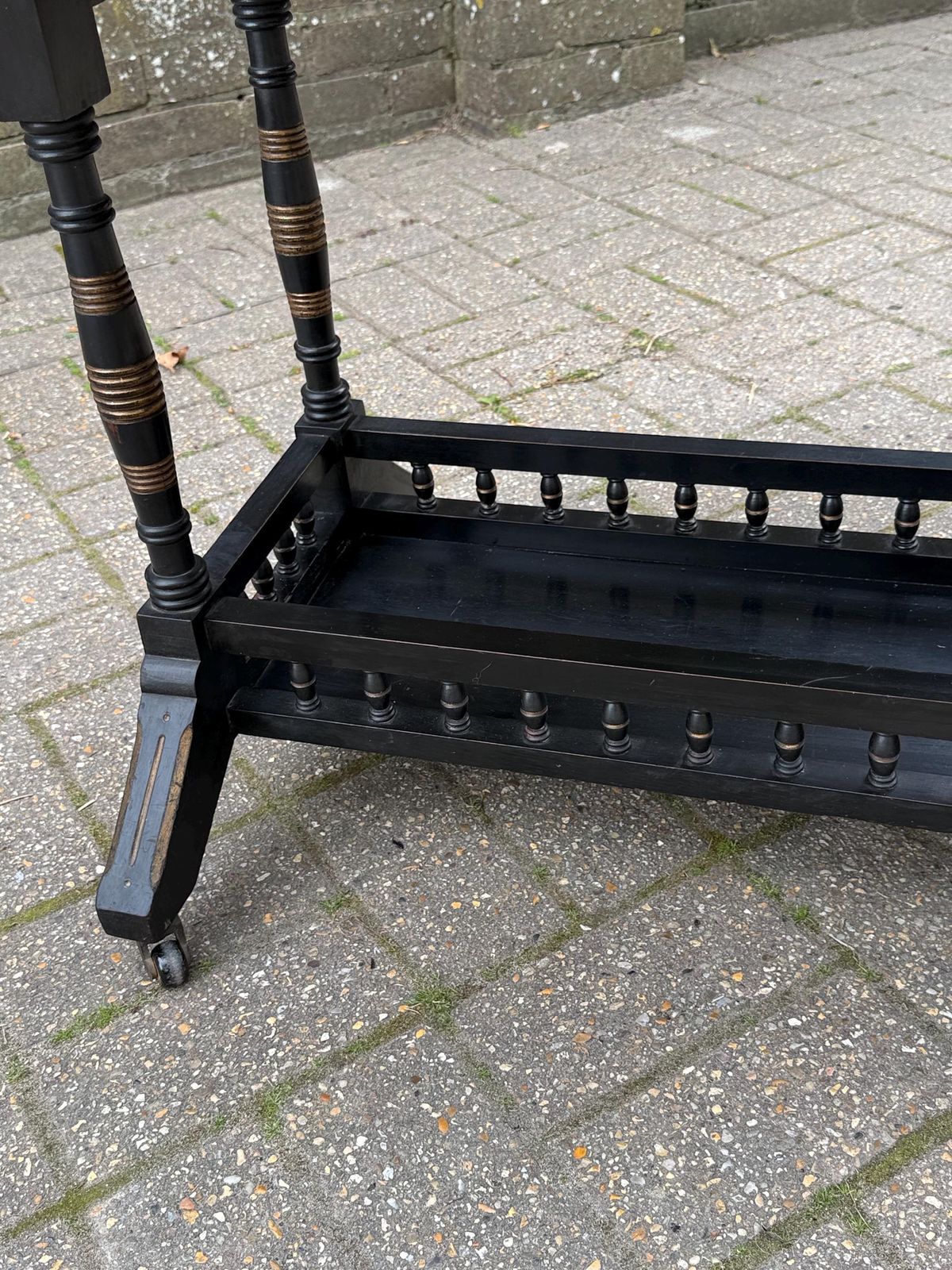 photo buy Vintage Chinoiserie Oriental Style Drop Leaf Table, Early 20th Century Ebonised Folding Side Table, Victorian Style On Castors