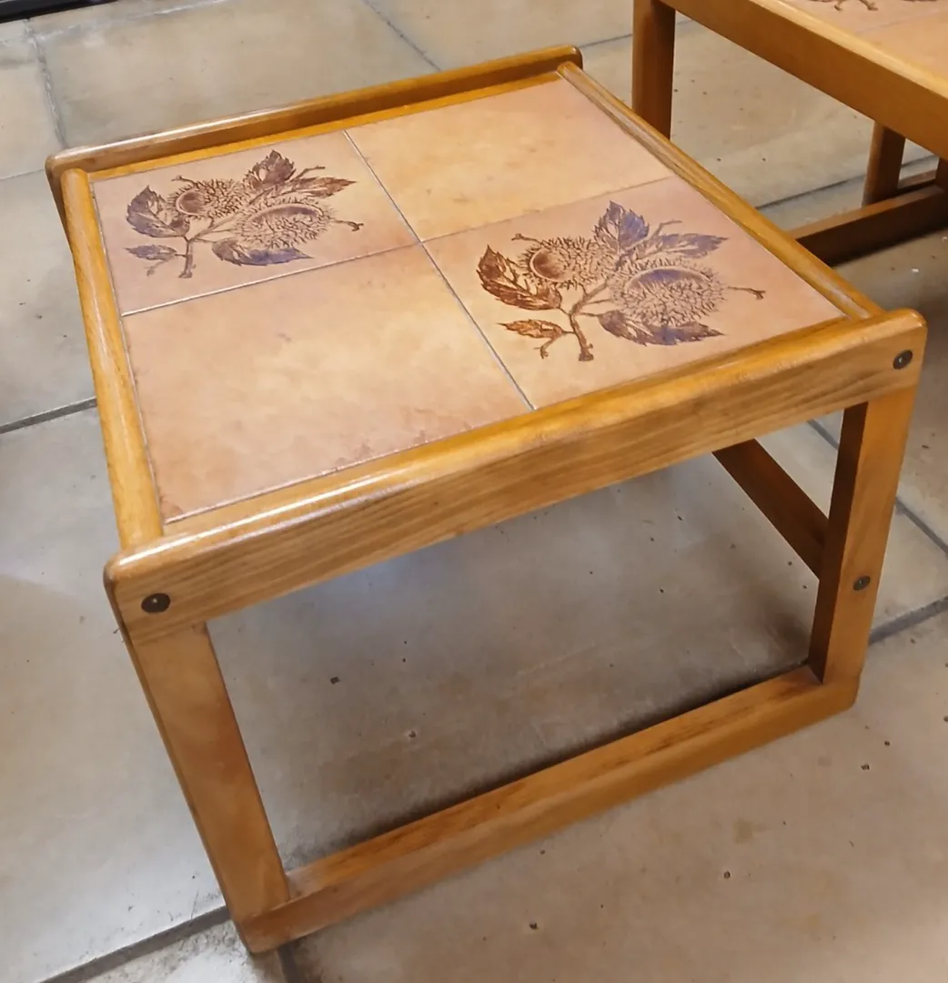 Mid Century Nest Of 3 Danish Teak With Ceramic Tiles Tables photo furniture