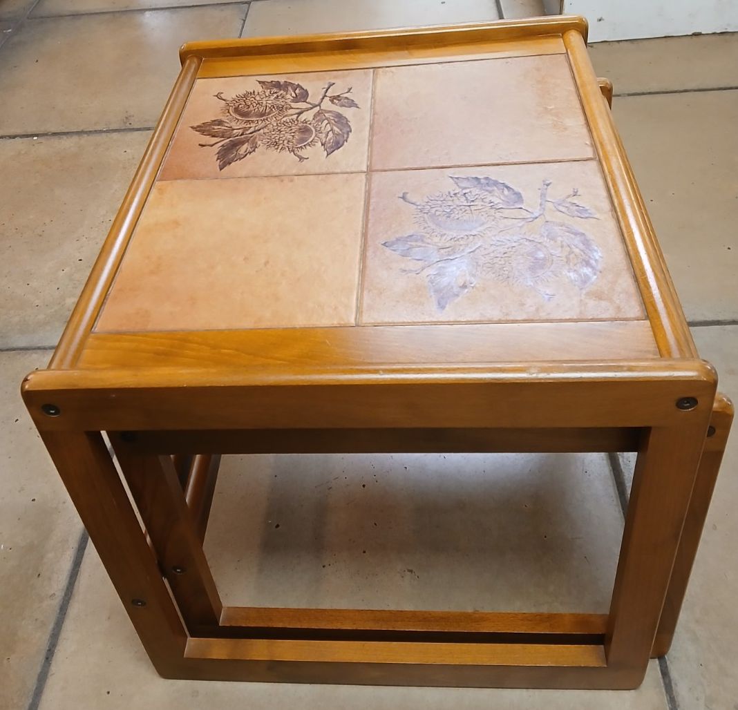Mid Century Nest Of 3 Danish Teak With Ceramic Tiles Tables photo vinterior