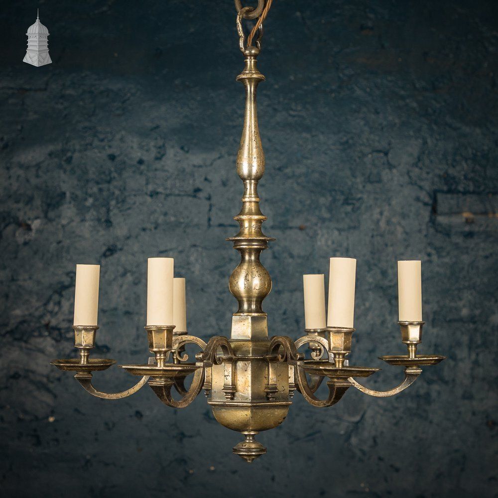 Antique Brass Six Light Candle Chandelier photo Lighting