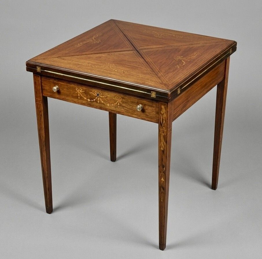 Edwardian Rosewood And Satinwood Inlaid Envelope Top Card Table