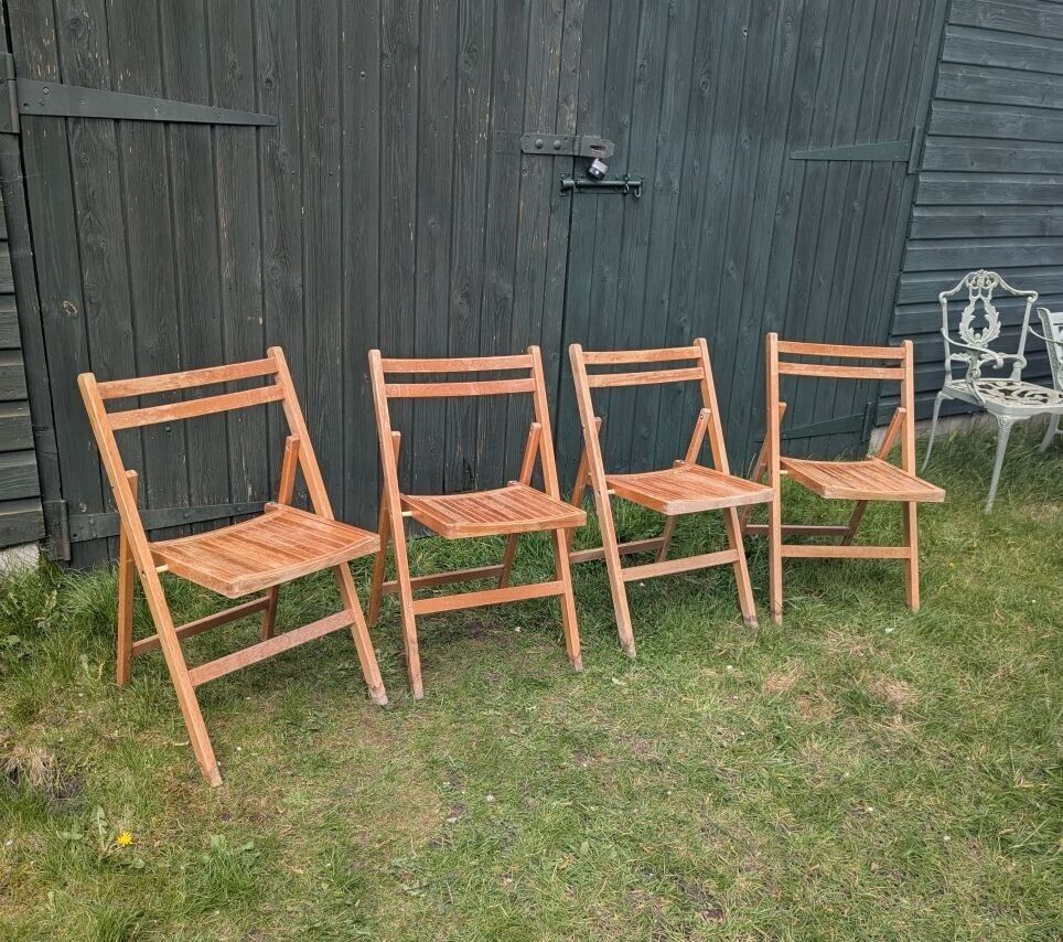 4 Vintage Mod Beech Folding Garden Chairs photo vinterior