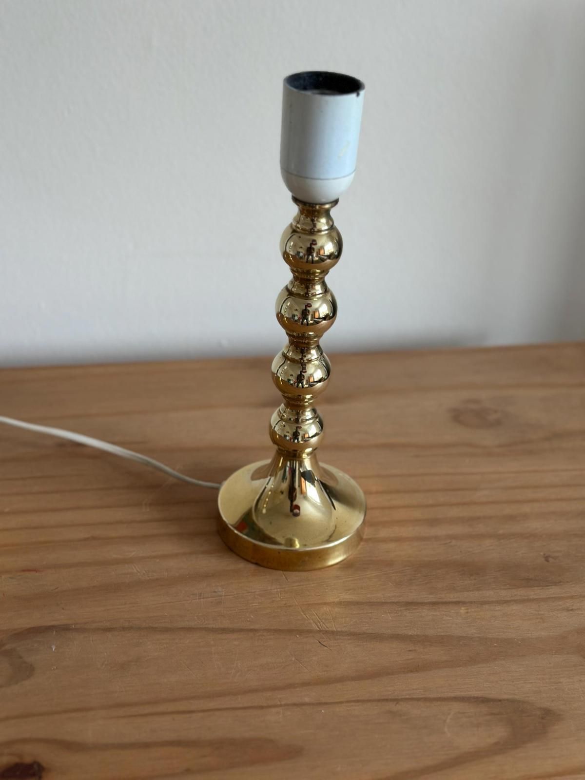 185.0 Pair Of Mid Century Swedish Brass Lamps With French Scallop Shades photo