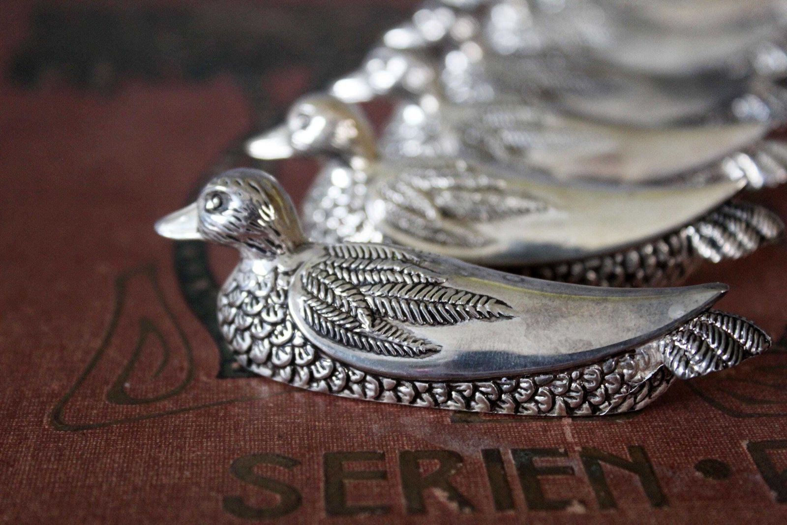 Vintage Set Of 6 Silver Plated Silea Duck Knife Rests, Animal Knife Rest, Fine Dining, Dinner Table, Cutlery Holder, Fork Rest photo for sale