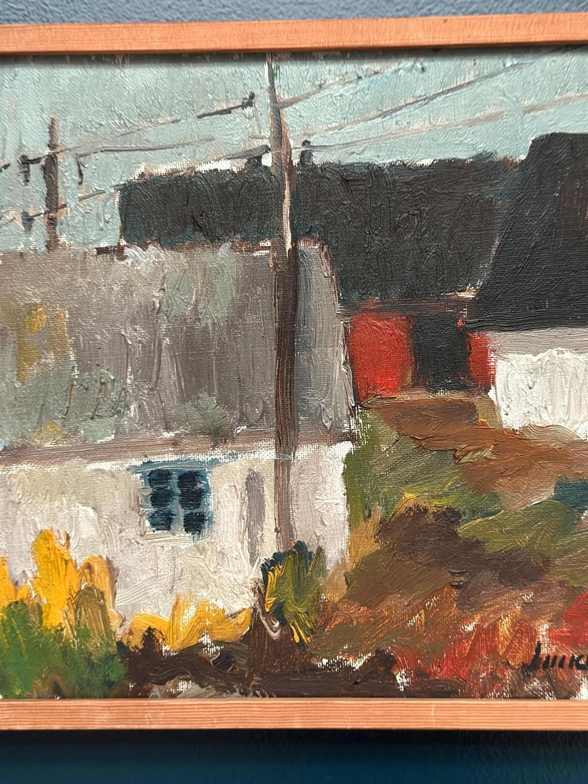 photo for sale Original Mid Century Swedish Oil On Canvas – “Among The Houses” By Karl Bertil Lundh –1967 – Vintage & Framed – 32 × 35 Cm (12.6" × 13.8")