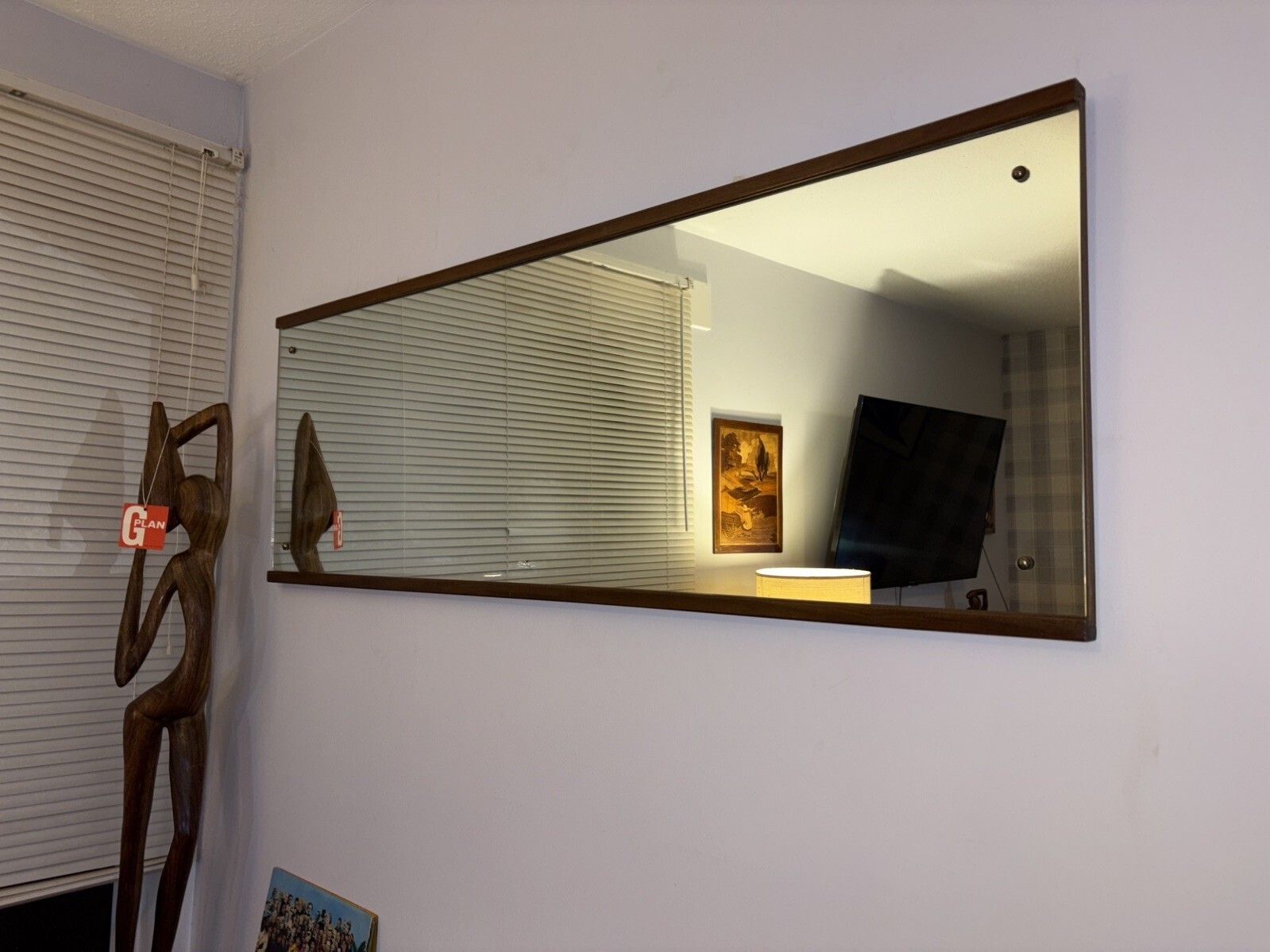 Mid Century Homeworthy Afromasic Teak Wall Mirror   Danish Style   Retro photo 130.0