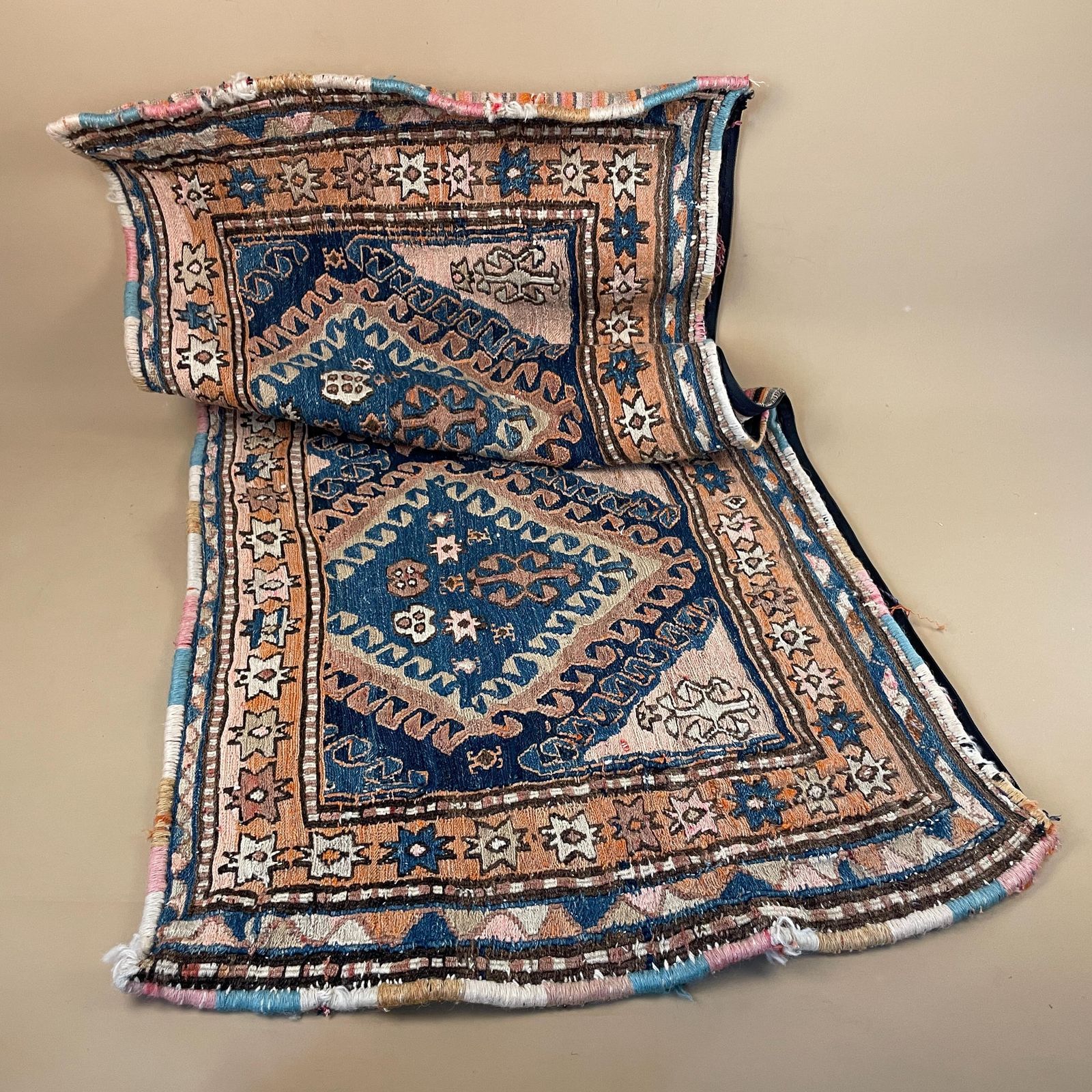 Blue Pink Cushion Cover Large Kilim Style Pillow Geometric Handwoven Rug Textile Middle Eastern Pillow Cover Sofa Decor Accent Pillow photo Textiles