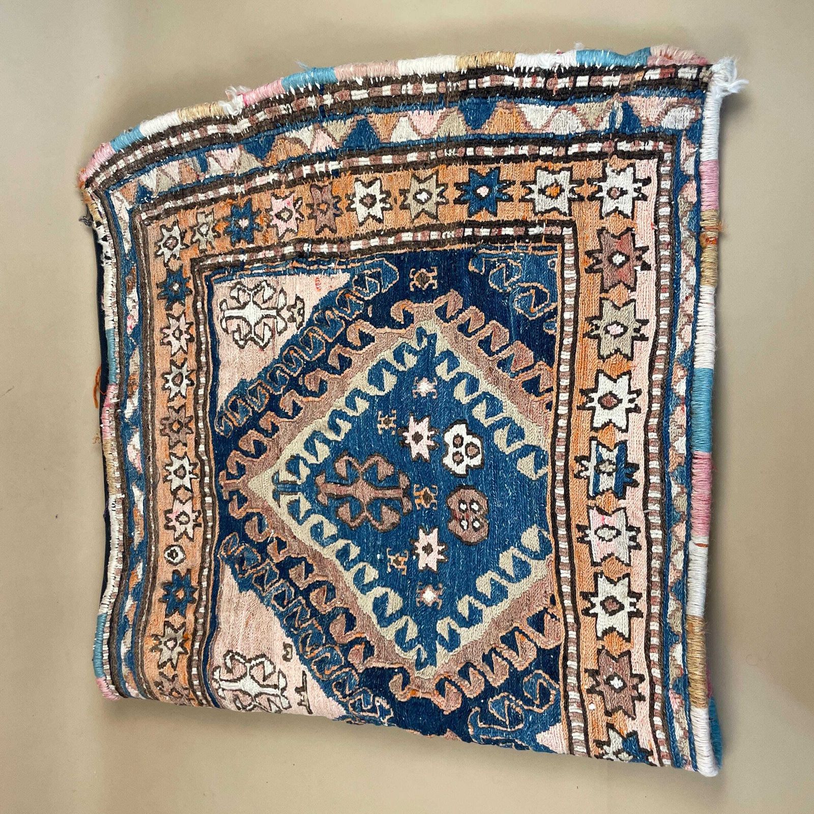 photo buy Blue Pink Cushion Cover Large Kilim Style Pillow Geometric Handwoven Rug Textile Middle Eastern Pillow Cover Sofa Decor Accent Pillow