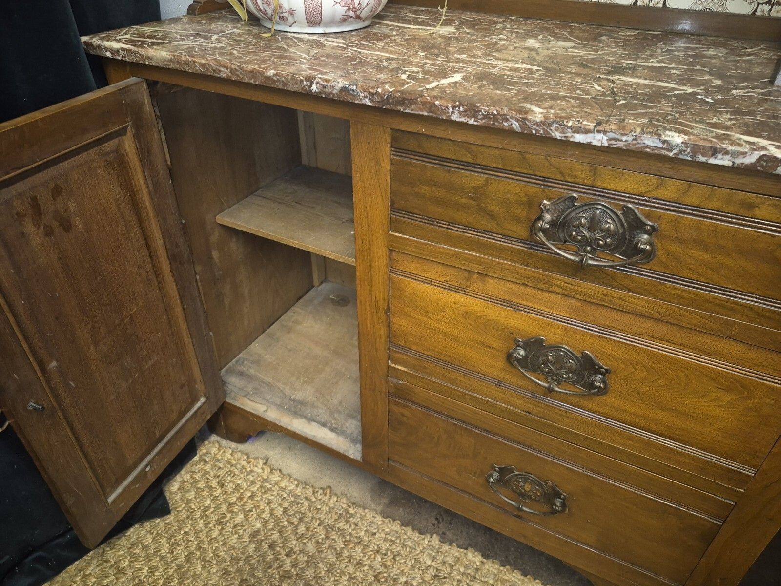 165.0 Fab Vintage Edwardian Italian Breccia Medicia Marble Top Minton Tile Washstand photo