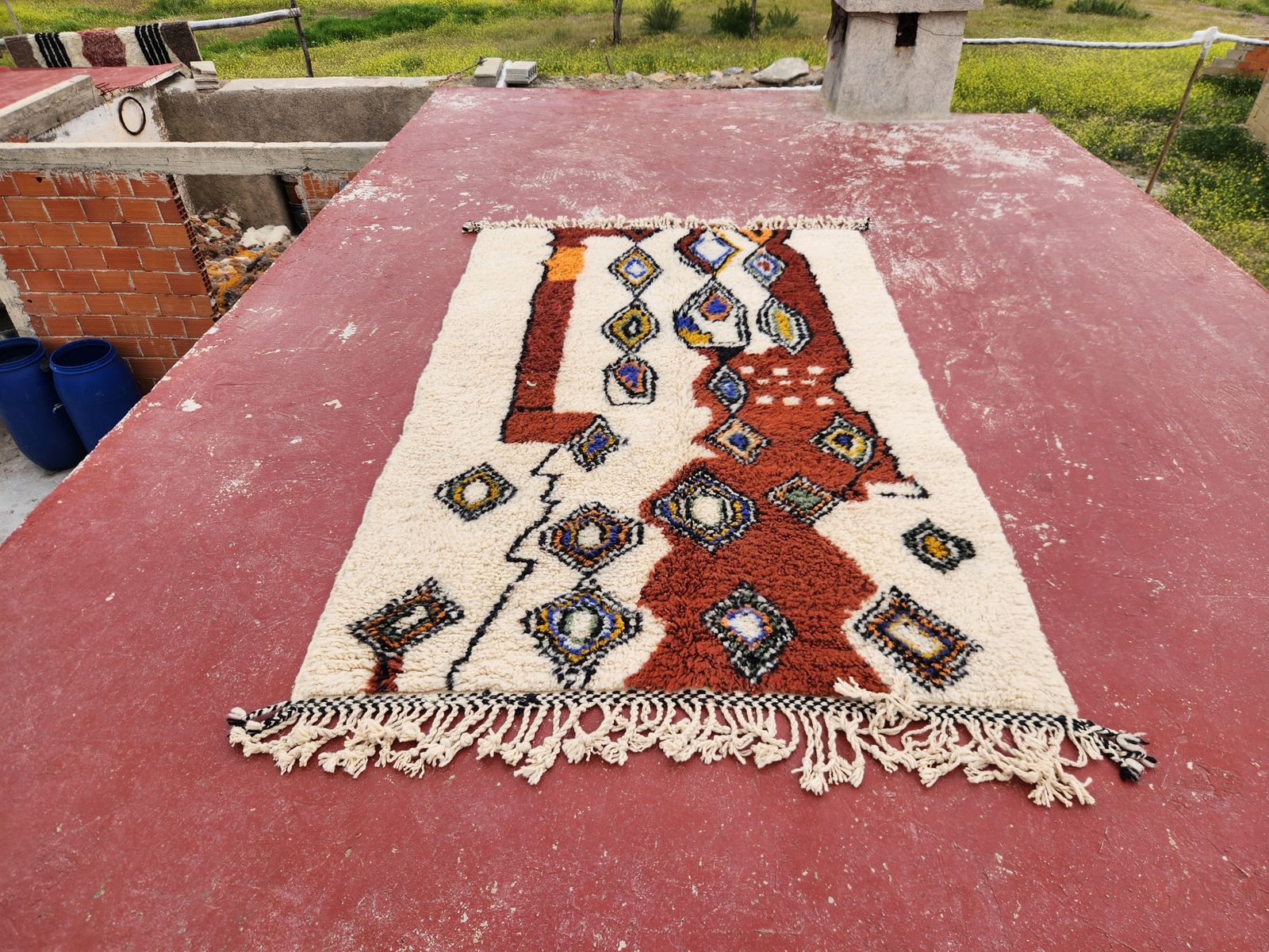 Handcrafted Beni Ouarain Moroccan Rug 244x150cm – Premium Wool Berber Carpet photo furniture