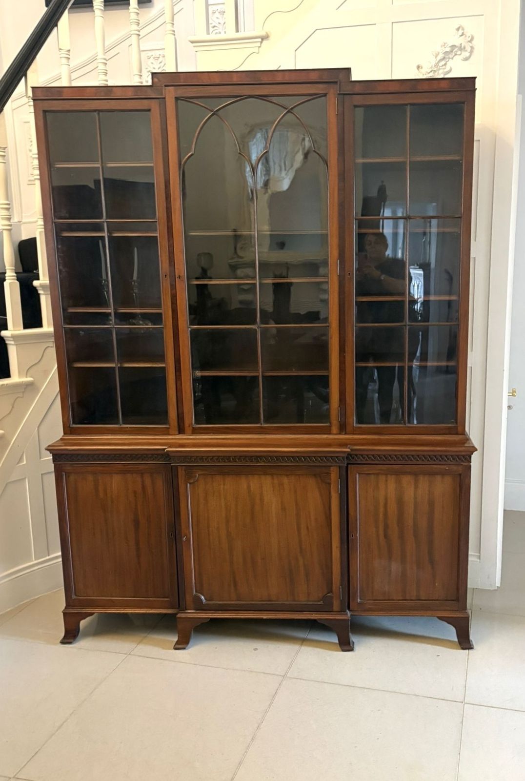 Antique Early 20th Century Mahogany Breakfront Bookcase