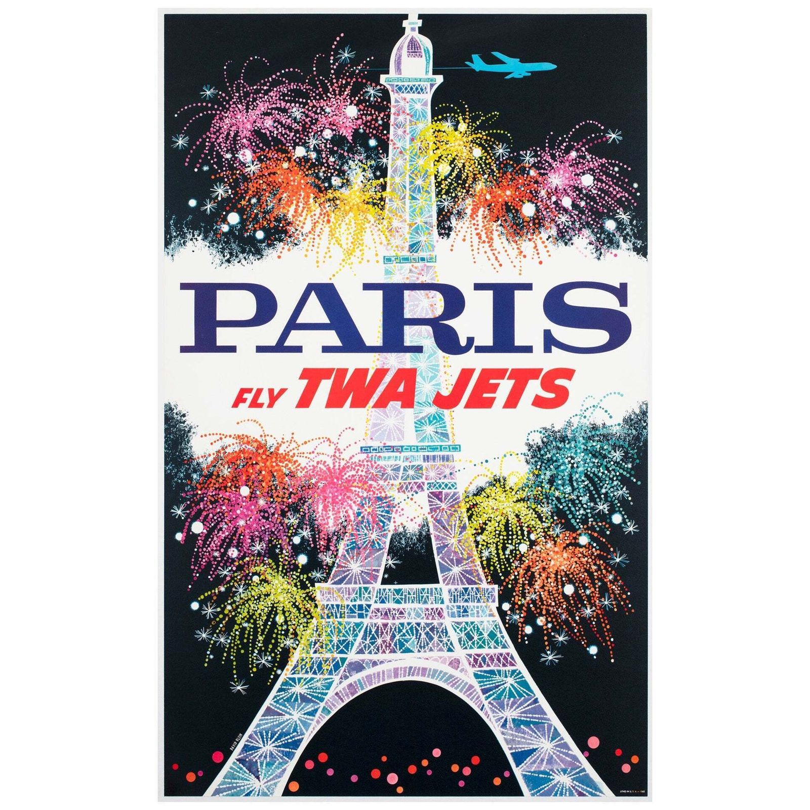 Affiche publicitaire TWA Paris 1962, David Klein