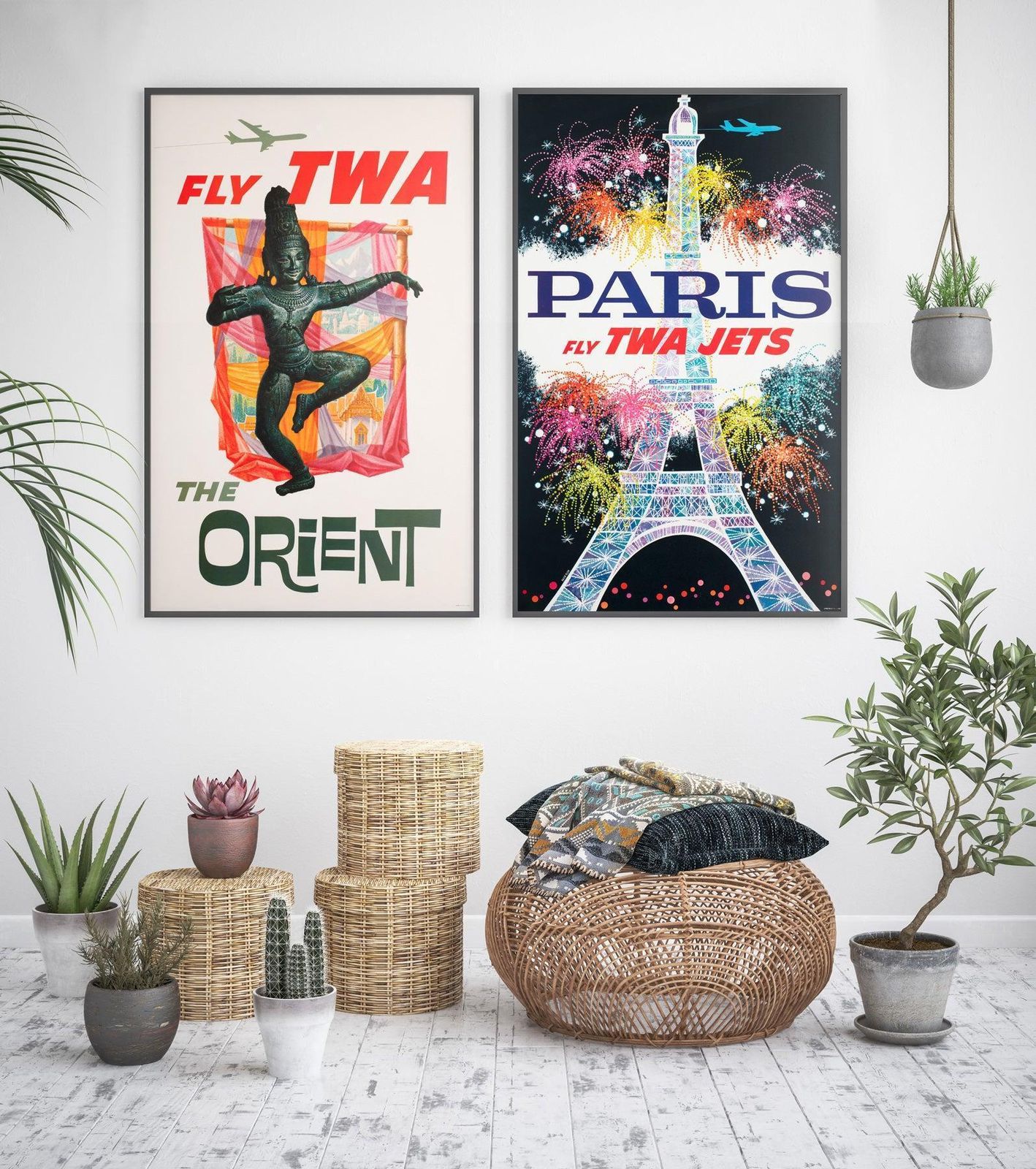 Affiche publicitaire TWA Paris 1962, David Klein photo furniture
