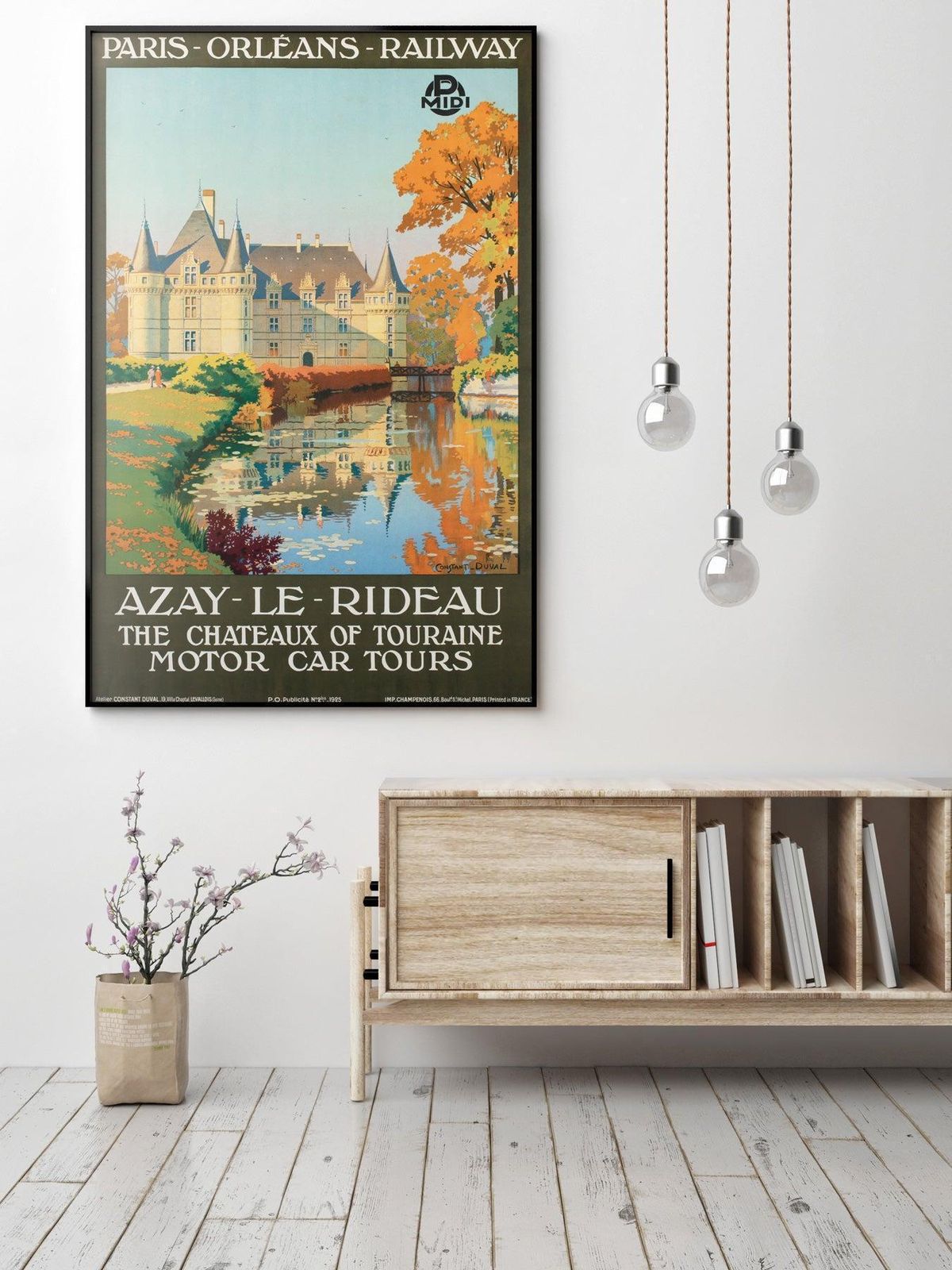 Affiche publicitaire de voyage Chateau D'Azay Le Rideau vers 1925, Contant Duval photo furniture
