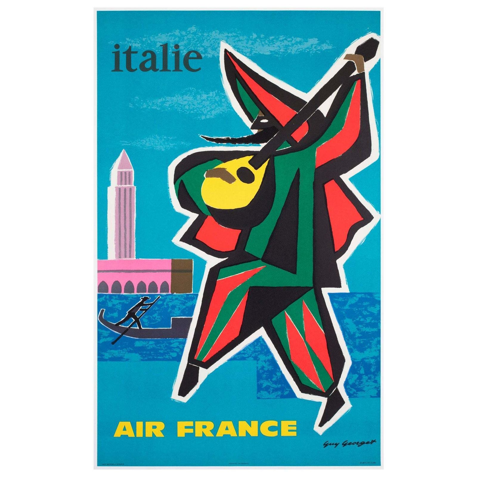 Affiche publicitaire vintage Air France Italie, années 1960, par Guy Georget