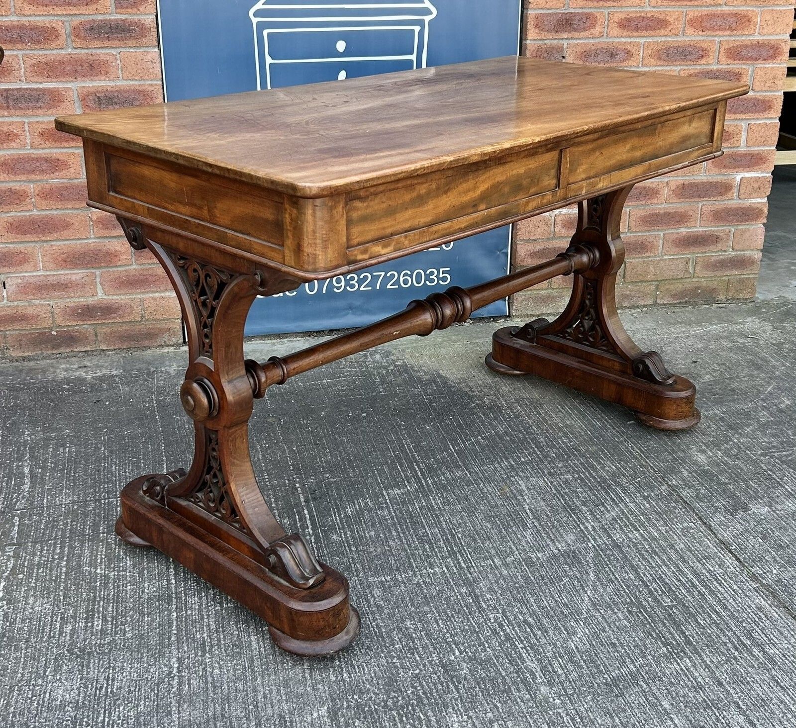 Antique Victorian Mahogany & Walnut Console Table Desk Pugin Gothic Revival
