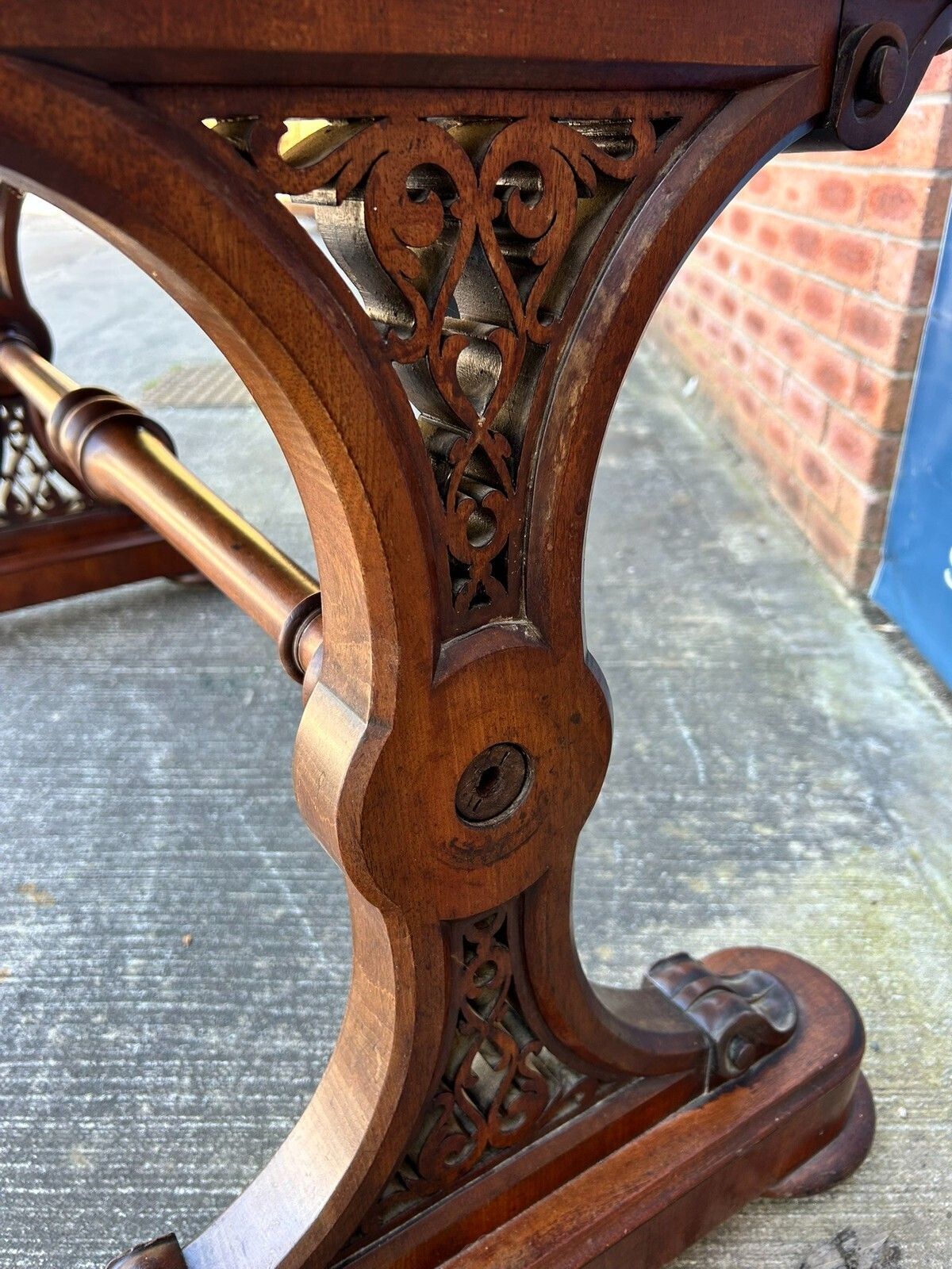 Antique Victorian Mahogany & Walnut Console Table Desk Pugin Gothic Revival photo vinterior