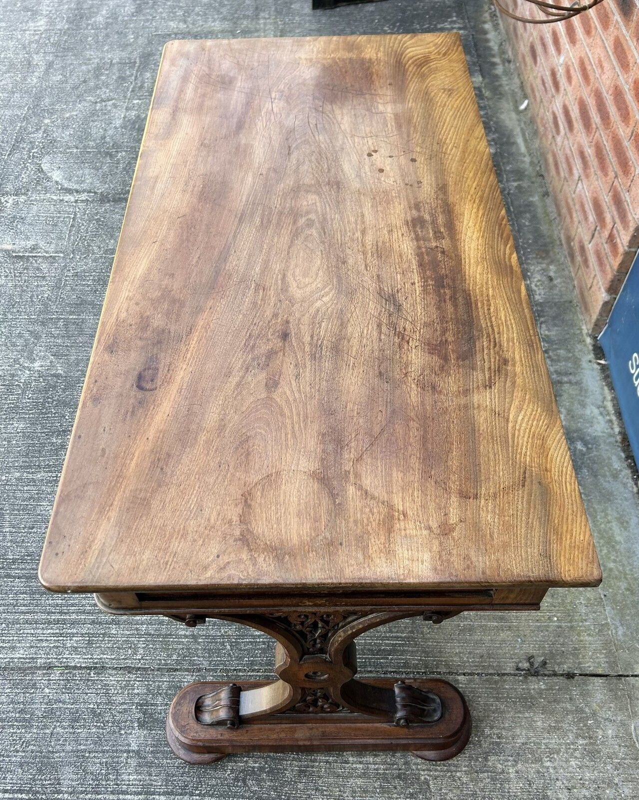Antique Victorian Mahogany & Walnut Console Table Desk Pugin Gothic Revival photo buy