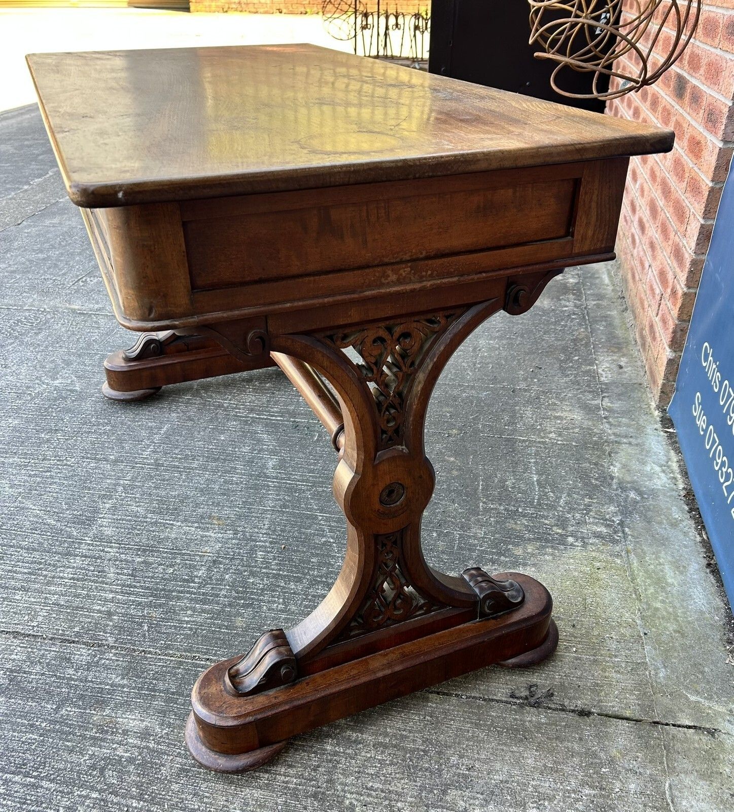 photo buy Antique Victorian Mahogany & Walnut Console Table Desk Pugin Gothic Revival