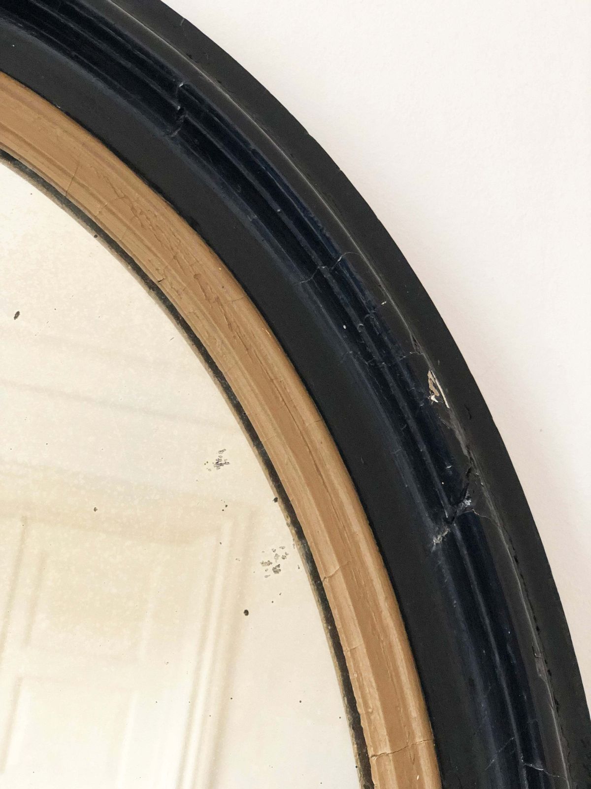Large Antique French Louis Philippe Oval Mirror – Black And Gold, Late 19th Century photo for sale