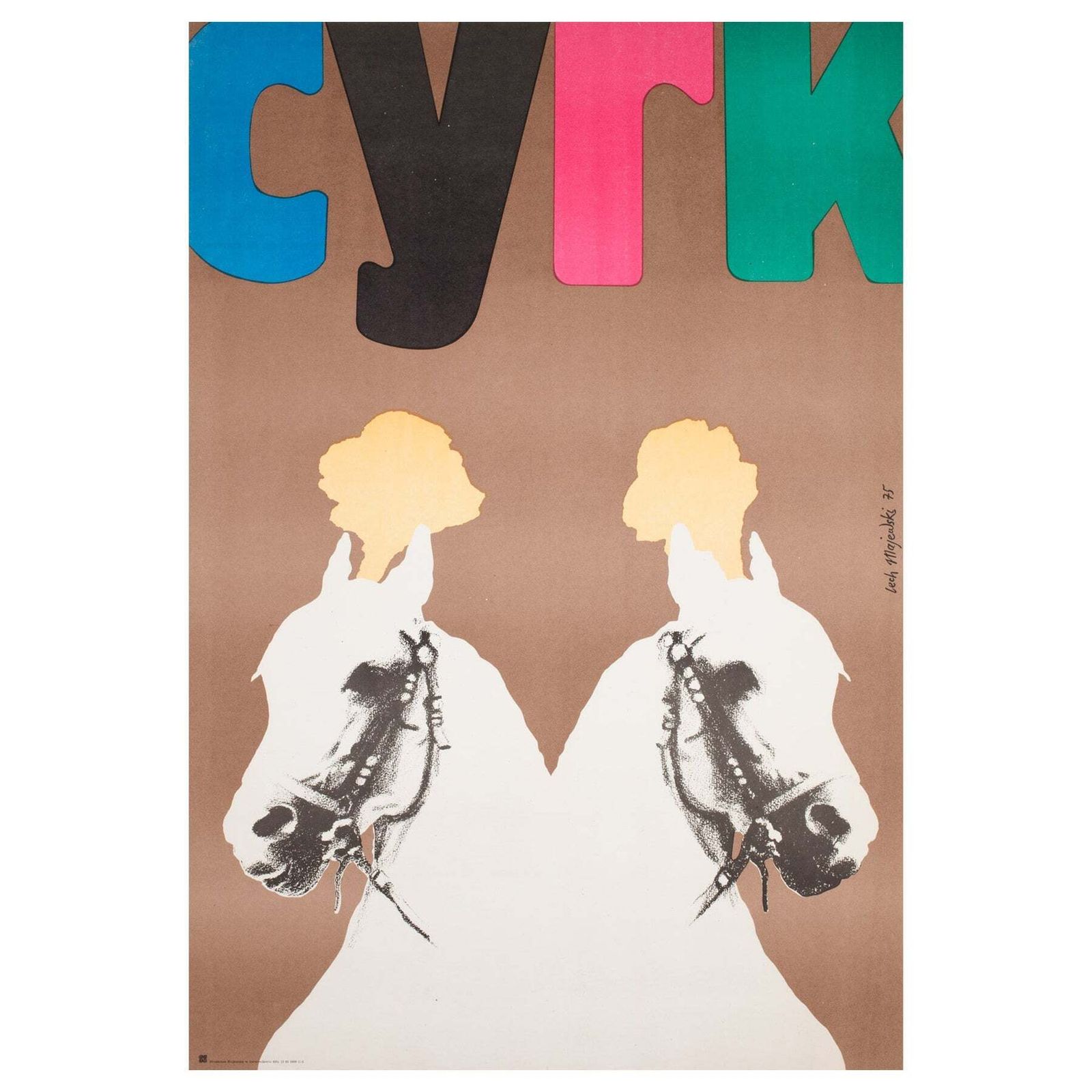 Cyrk Horses Heads 1975 Polish B1 Circus Poster, Lech Majewski